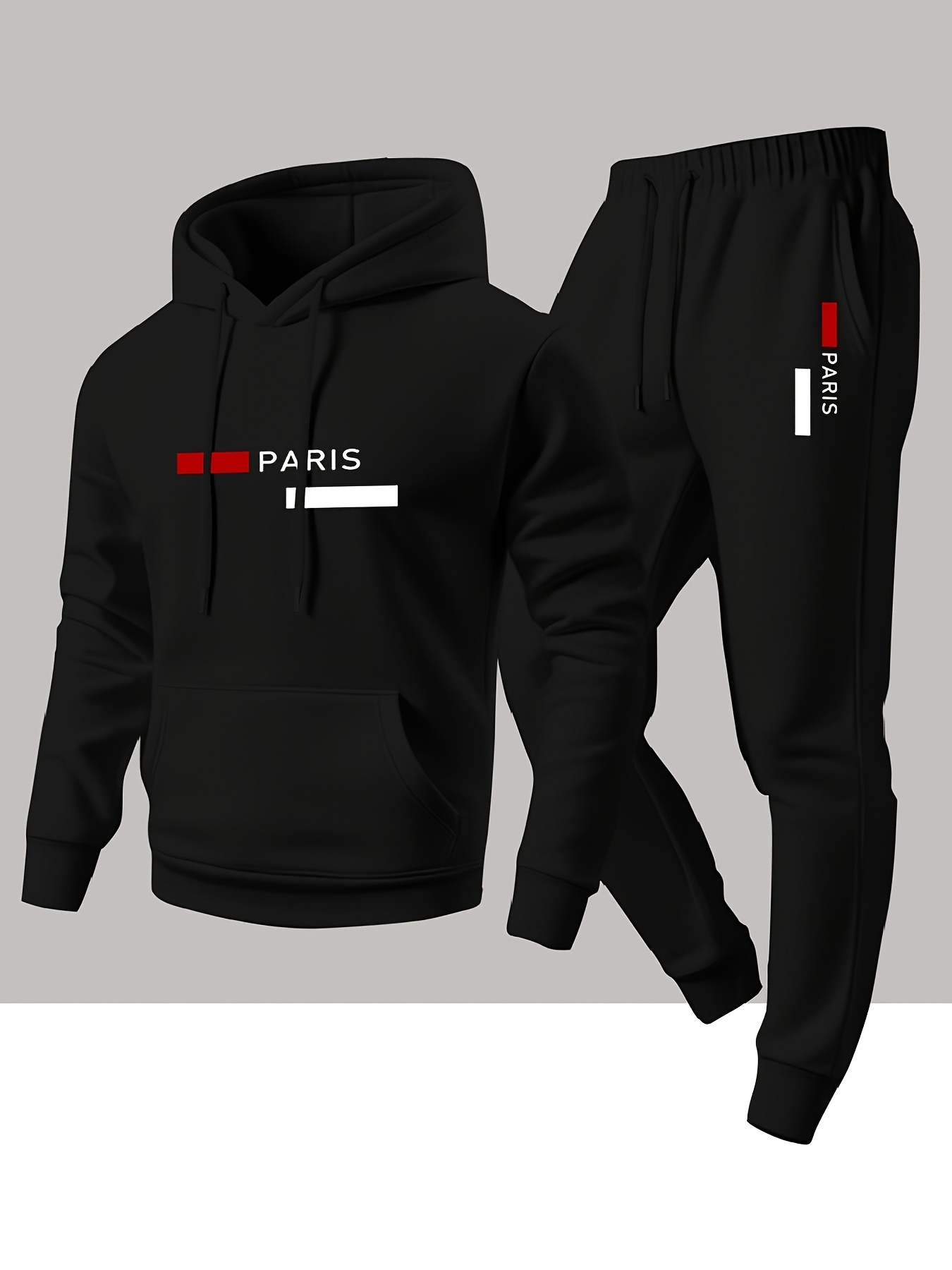 Streetwear Hoodie - men tracksuit,2‑piece set,urban casual,streetwear,red‑black stripe,letter graphic