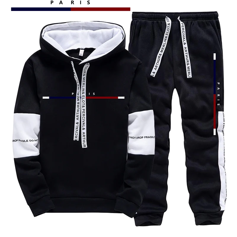 Men'S Fashion Pants - Paris Fashion Printed Men's Set/Hoodie/Pants Fall