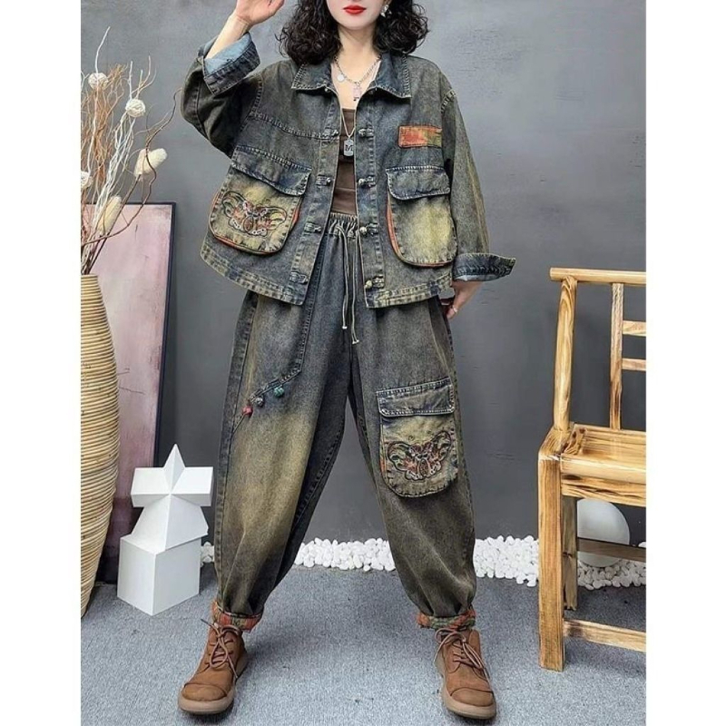 Retro Fashion Embroidered Cowb - огляд і ціна Denim Jacket Vintage