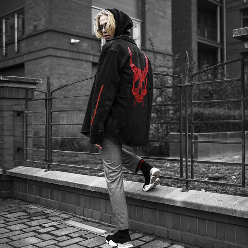 Skull Printing Denim Jacket Me - огляд і ціна Denim Jacket Vintage