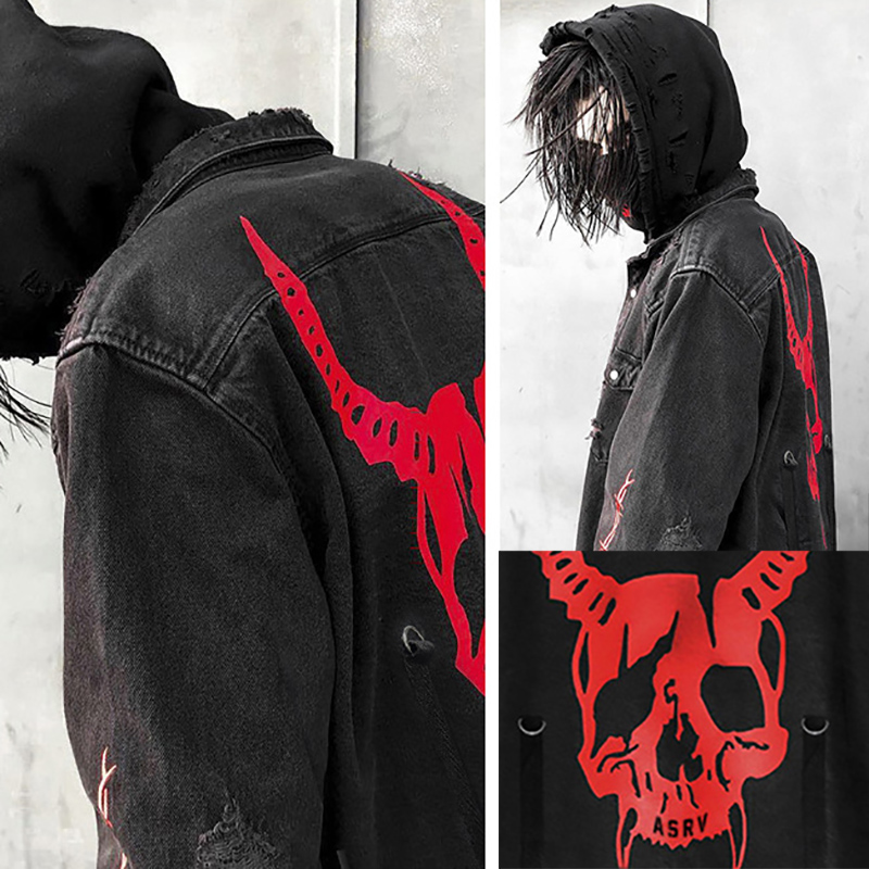 Skull Printing Denim Jacket Me - огляд і ціна Denim Jacket Vintage